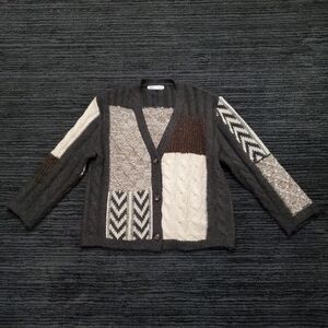 Zara Size M Brown/Cream Knit Oversized Patchwork Button Up Cardigan Sweater